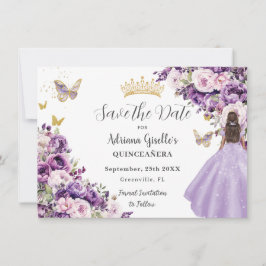 Purple Lilac Floral Quinceanera Save The Date