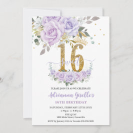 Purple Lilac Floral Sweet Sixteen 16th Birthday Einladung
