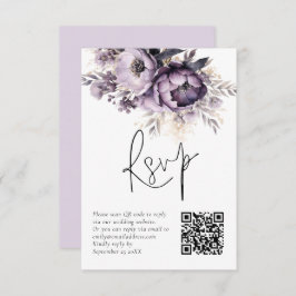Purple Lilac Florals QR Code Wedding RSVP Card Einladung