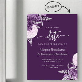 Purple Lilac Silver Floral Wedding Save the Date Magneteinladung