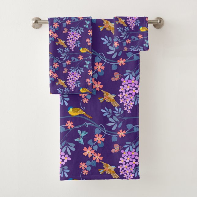 Purple Lilacs Bath Towel Set (Insitu)