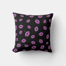 Purple Lipstick Kisses on Black Background Pattern