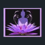 Purple Lotus Flower Meditation Postkarte<br><div class="desc">Beautiful image of a purple lotus flower on a black background with meditation silhouette.</div>