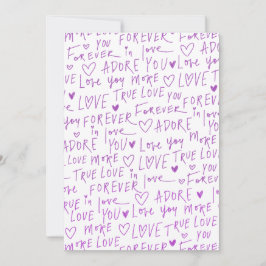 Purple Love Doodle Hearts Handwritten Pattern Feiertagskarte