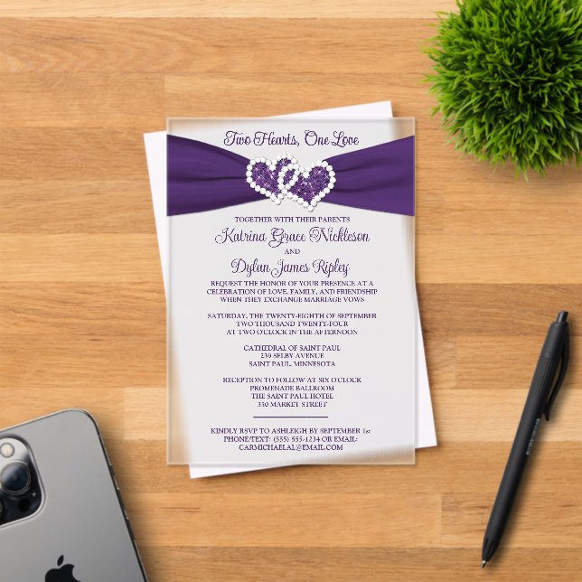 Purple Love Hearts Wedding Invitation Acryleinladungen (Insitu (Einladungskarte))