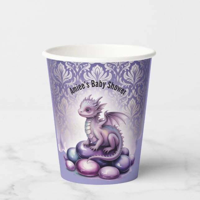 Purple Magical Dragon Baby Shower Pappbecher (Vorderseite)