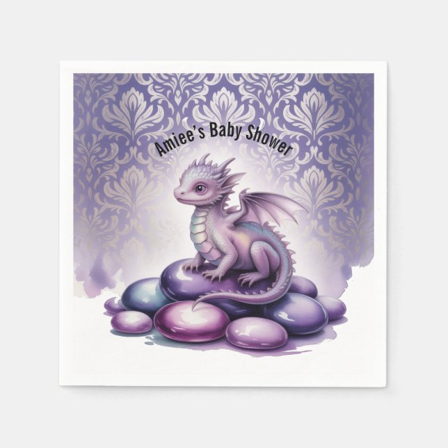 Purple Magical Dragon Baby Shower Serviette (Vorderseite)