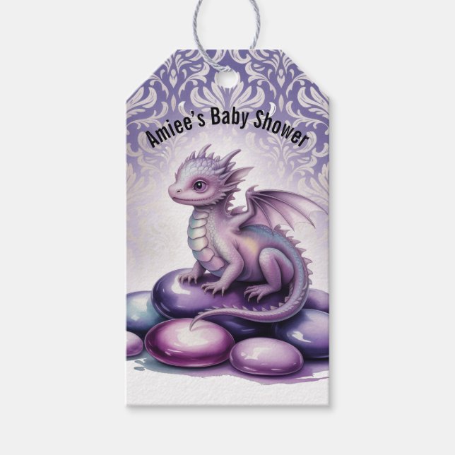 Purple Magical Dragon Baby Shower Thank You Geschenkanhänger (Vorderseite)