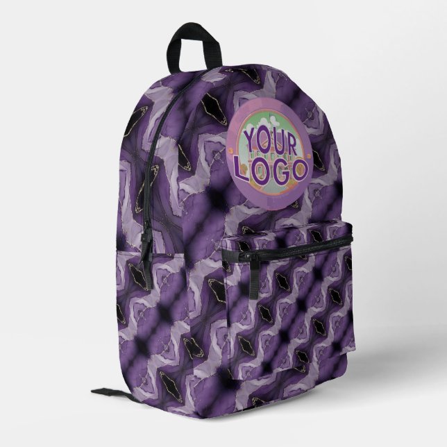 Purple Marble Trippy Kaleidoscope Custom Logo Bedruckter Rucksack (Rückseitige Ecke links)