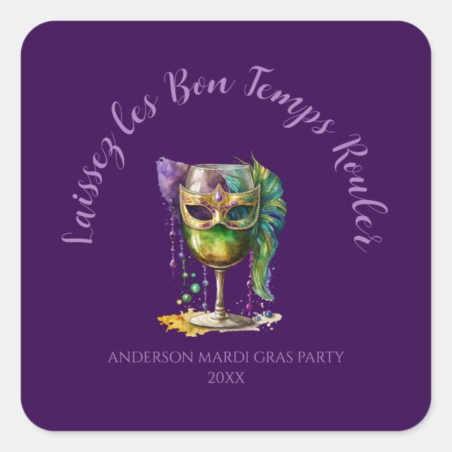 Purple Mardi Gras Mask  Quadratischer Aufkleber (Vorderseite)