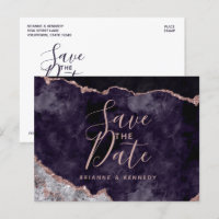 Purple Mauve Rose Gold Agate Marble Save the Date