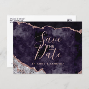 Purple Mauve Rose Gold Agate Marble Save the Date Ankündigungspostkarte
