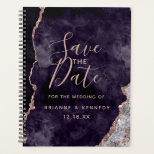 Purple Mauve Rose Gold Agate Marble Save the Date Planer