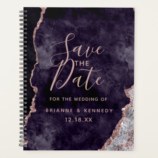 Purple Mauve Rose Gold Agate Marble Save the Date Planer (Vorderseite)