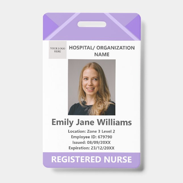 Purple Medical Doctor Nurse Aged Security Photo ID Ausweis (Vorderseite)