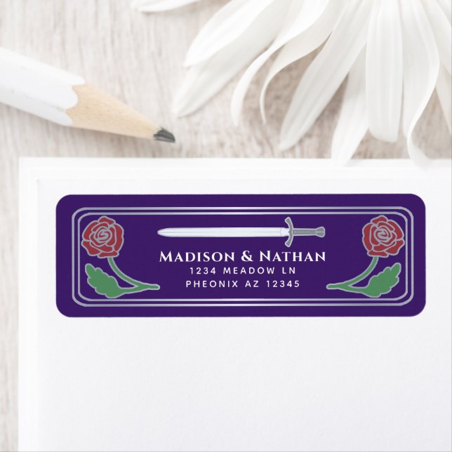 Purple Medieval Fantasy Silver Sword Wedding Label (Insitu)