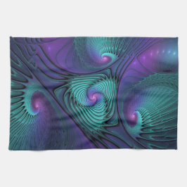 Purple meets Turquoise modern abstract Fractal Art Geschirrtuch