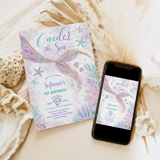 Purple Mermaid 1st Birthday Oneder the Sea Party Einladung