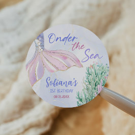 Purple Mermaid 1st Birthday Oneder the Sea Runder Aufkleber