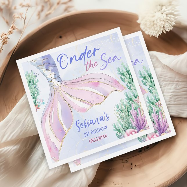 Purple Mermaid 1st Birthday Oneder the Sea Serviette (Von Creator hochgeladen)