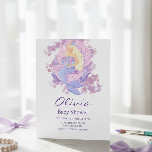 Purple Mermaid Princess Baby Shower Invitation Einladung (Von Creator hochgeladen)