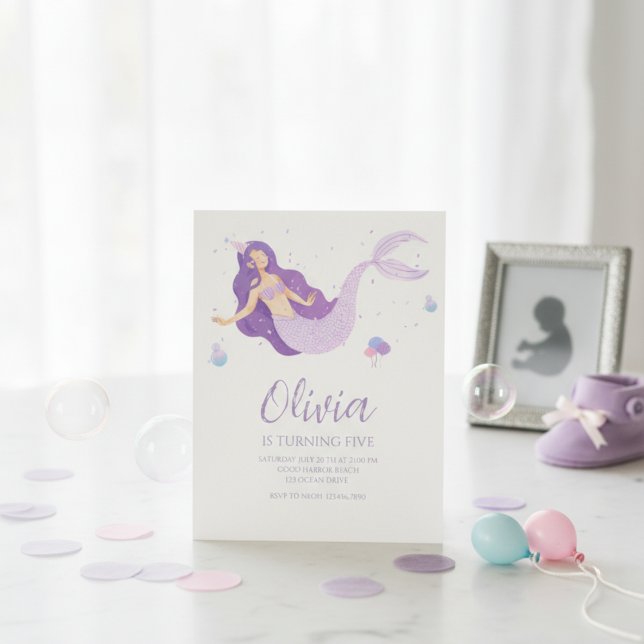 Purple Mermaid Under The Sea Baby Shower  Einladung (Von Creator hochgeladen)