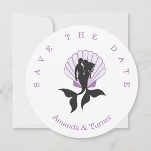 Purple Mermaids Couple on zu Seashell Design Save The Date