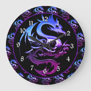 Purple Metallic Dragon Große Wanduhr
