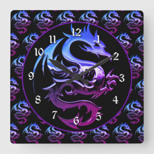 Purple Metallic Dragon Quadratische Wanduhr