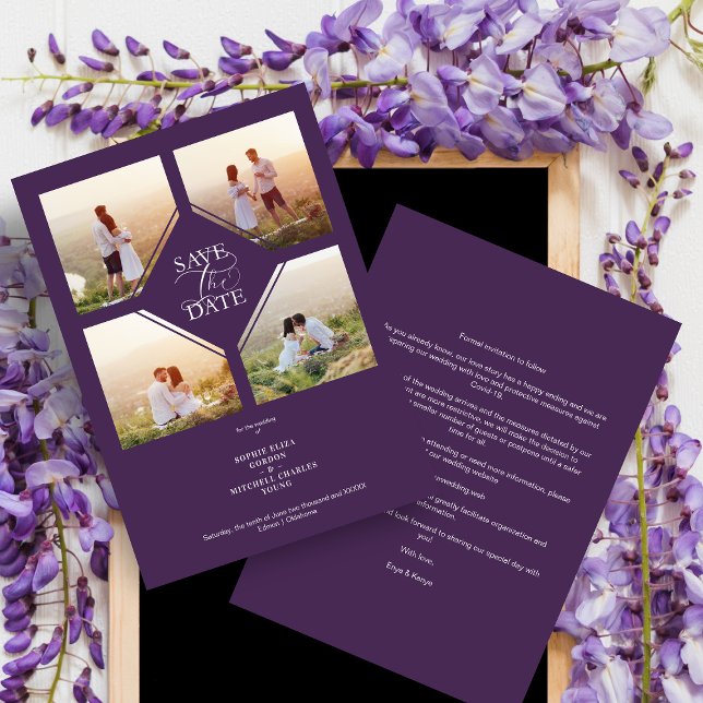 Purple Minimalist Wedding Fancy 4 Photos Collage (Von Creator hochgeladen)