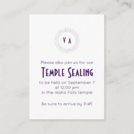 Purple Monogram Circle Temple Sealing Invitation Begleitkarte