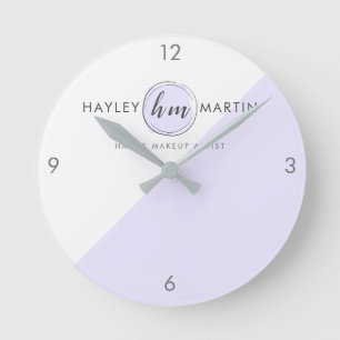 Purple Monogram Style Custom Logo Business Runde Wanduhr