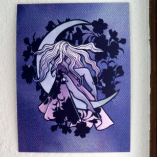 Purple Moon Goddess Wiccan Triple Moon Symbol Art Poster