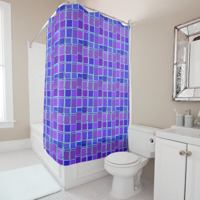 Purple Mosaic Squares Tile Pattern Duschvorhang (Beispiel)
