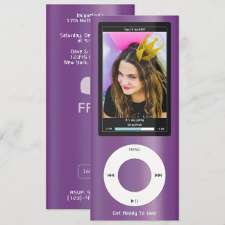 Purple MP3 Music Player II Birthday Einladung