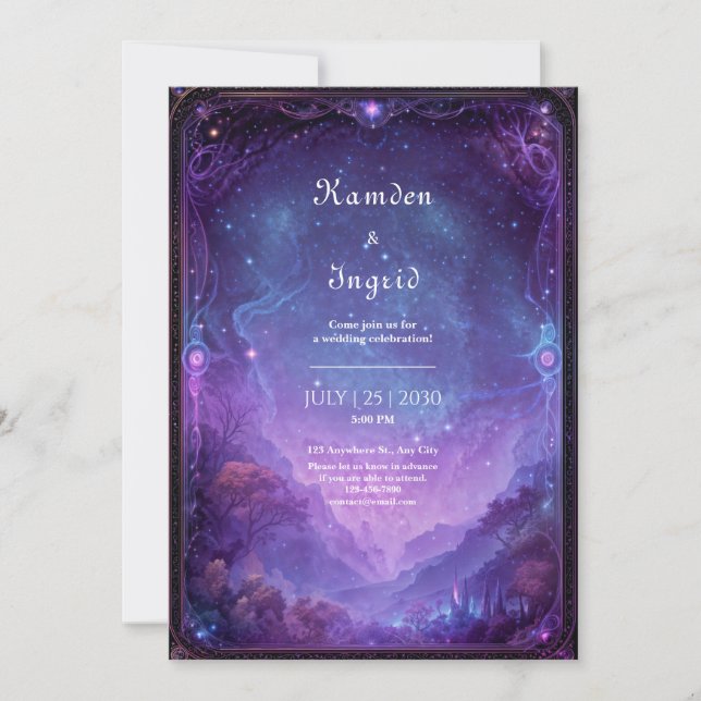 Purple Nebula Celestial Galaxy Vista Wedding Einladung (Vorderseite)