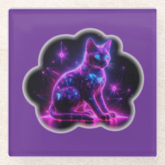 Purple Neon Siamese Cat With Blue Eyes & Starburst Glasuntersetzer