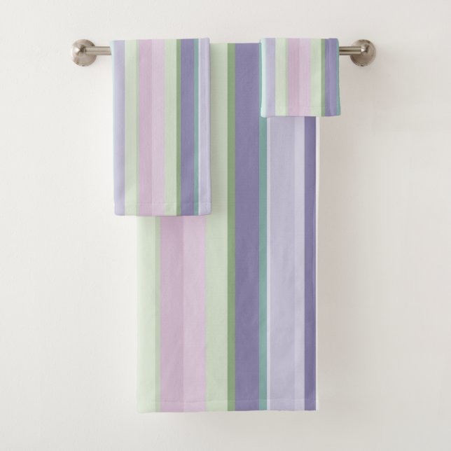 Purple, Neptune, sea green, and Lavender stripes Badhandtuch Set (Insitu)
