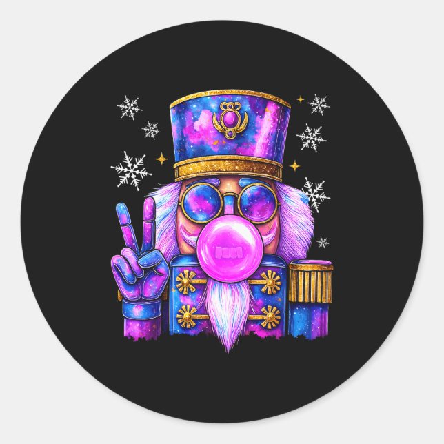 Purple Nutcracker Blowing Bubble Gum Cute Christma Runder Aufkleber (Vorderseite)