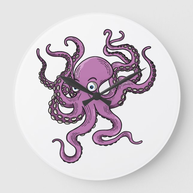 Purple Octopus Große Wanduhr (Vorderseite)