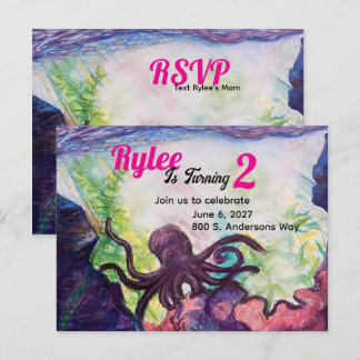 Purple Octopus Reef Illustrated Invitation Postkarte