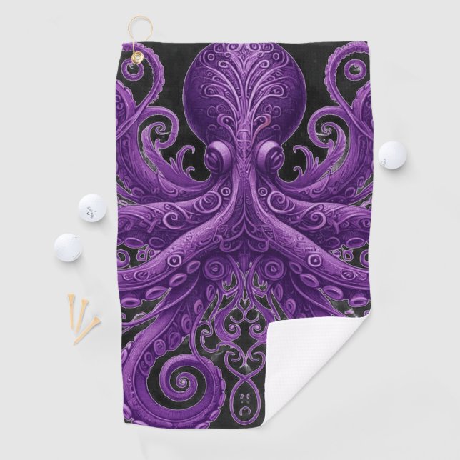 Purple Octopus Victorian Steampunk Kraken  Golfhandtuch (Insitu)