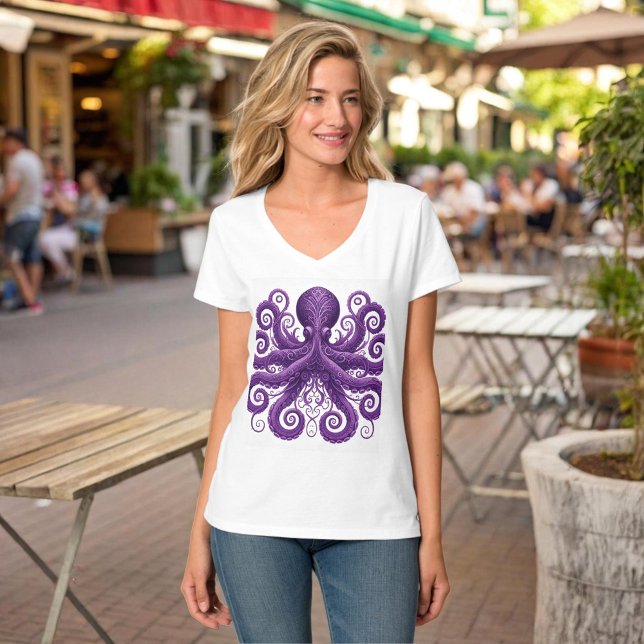 Purple Octopus Victorian Steampunk Kraken  T-Shirt (Von Creator hochgeladen)