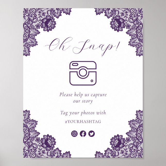 Purple Oh Snap Social Media Wedding Sign Poster (Vorne)