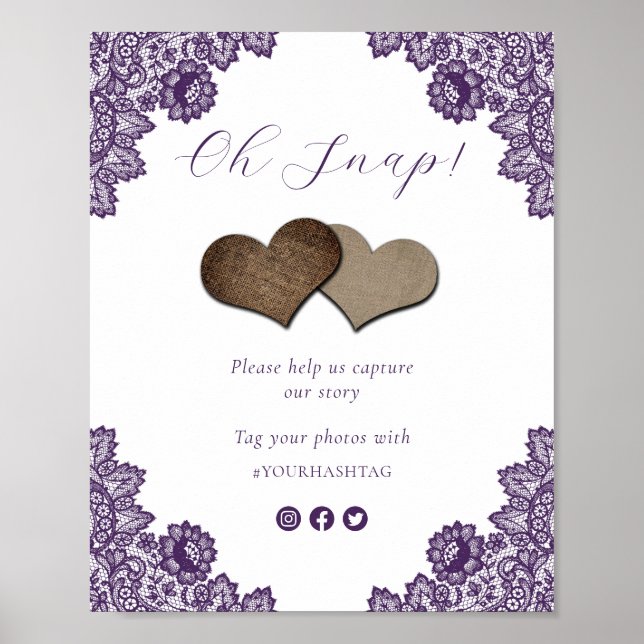 Purple Oh Snap Social Media Wedding Sign Poster (Vorne)