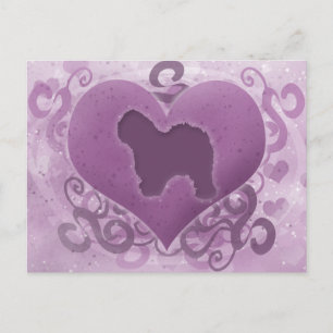 Purple Old English Sheepdog Valentine Feiertagspostkarte