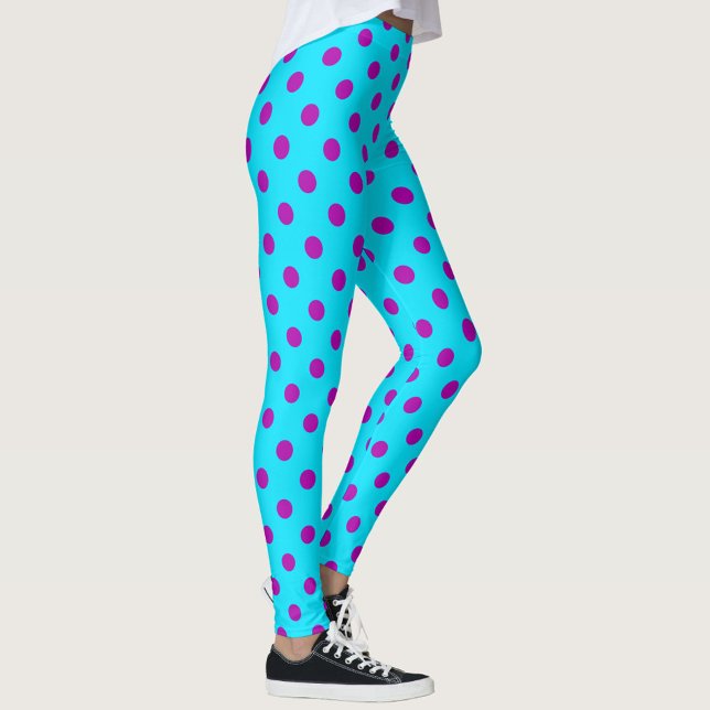 Purple On Blue Polka Dots Pattern Design Leggings (Von Creator hochgeladen)