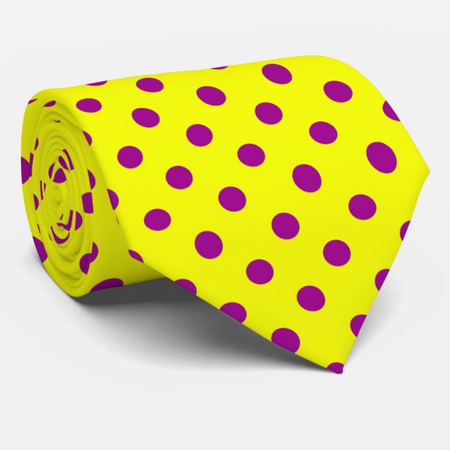 Purple On Yellow Polka Dots Pattern Design  Krawatte (Von Creator hochgeladen)