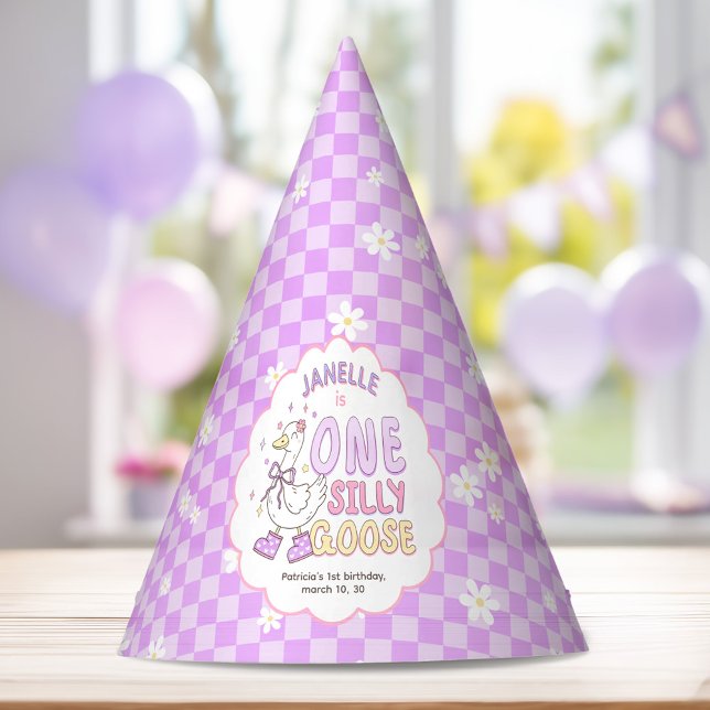 Purple One Silly Goose-Retro Girl First Birthday Partyhütchen (Purple One Silly Goose-Retro Girl First Birthday Party Hat. Spring Silly Goose Themed 1st Birthday.)