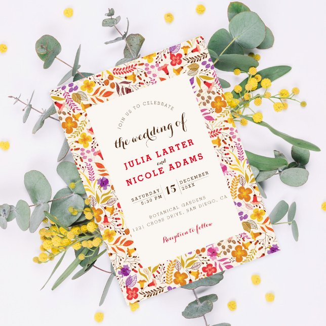 Purple Orange Boho Wildflower Foliage Wedding Einladung (Von Creator hochgeladen)